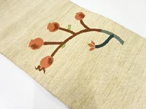 リサイクル　手織り紬抽象枝花模様織出し名古屋帯